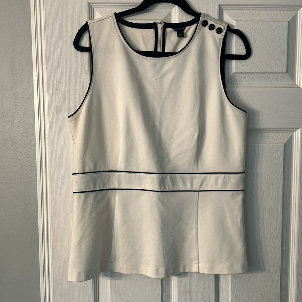 Ann Taylor Peplum Top- ivory and black, size L worn once.